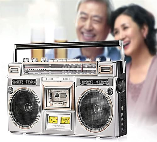 Lettore di cassette Boombox con lettore CD, radio, Bluetooth, registrazione USB per viaggi in famiglia, registratore a cassette AM/FM portatile retrò