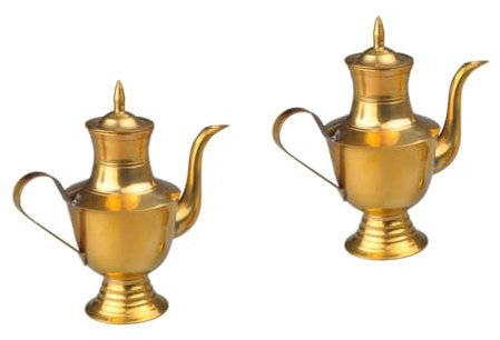 Amosfun 2 Pcs Pot Vintage Teapot Japanese Tea Pots Loose Leaf Tea Steeper Pot Pot Decorative Buddhism Tabletop Asian Decor for Home Chinese Decor Copper Golden