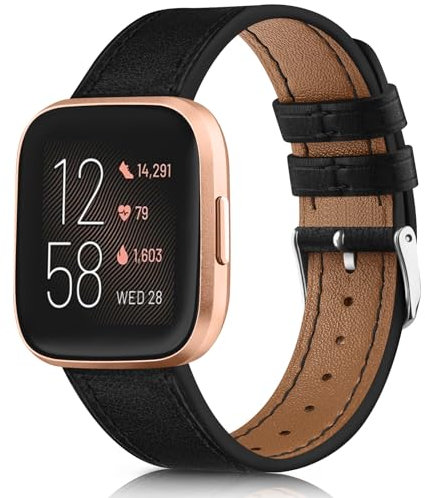 Vancle Leder Armband für Fitbit Versa 2/Versa/Versa Lite/SE - Weiches Atmungsaktives Sport Ersatzarmband für Damen und Herren (Schwarz)