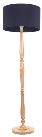 ValueLights | Traditional Light Wood Candlestick Floor Lamp with Navy Blue Fabric Drum Shade for Living Room | Floor Lamps, Home Décor & Improvement Essential | Included LED Bulb