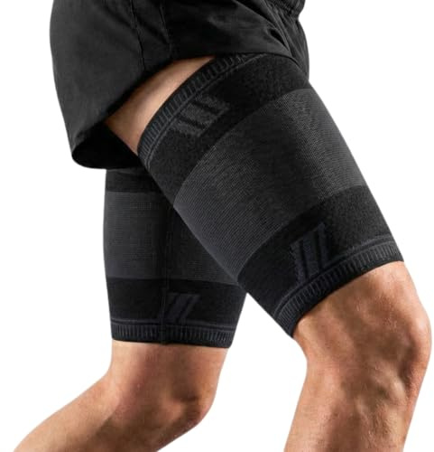 AGILE NOW® Oberschenkelbandage Oberschenkel Kompression Stabilisator, Rutschfest Oberschenkel-Kompressionsbandage für Männer & Damen (2 Stück) Schwarz M