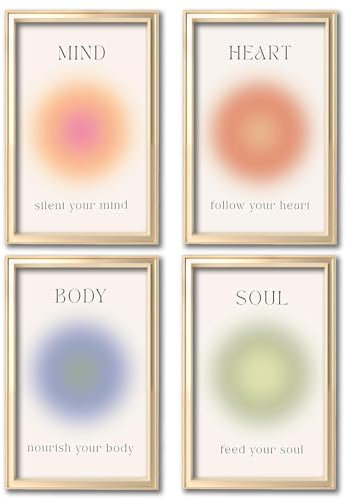 4 Stück Poster Set Bilder Body Mind Soul, Aura Set, Aesthetic Bilder Für Wand Clean Girl, Aesthetic Room