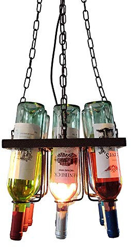 ZERAPH 1-Light Wine Bottle Pendant Light Fitting Vintage Industrial Glass Hanging Lamp Creative Retro Ceiling Chandelier Lighting for Cafe Loft Bar Kitchen Island Restaurant E27