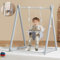 FUNLIO Columpio de Madera para niños de 6 a 36 Meses, Columpio Bebe Plegables con Pino Duradero, Columpio Portátil con 4 Sacos de Arena y Correas de Extensión para Interior/Exterior/Jardin - Gris