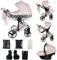 Junama Kinderwagen Diamond Heart 2in1 3in1 4in1 (06 - Rosa und Silber, 3in1 mit Autositz)