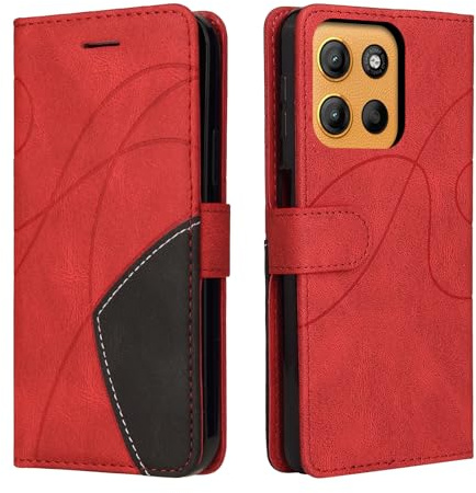 CXTCASE Coque pour Motorola Moto G15, Protection Flip Magnétique Portefeuille Antichoc Housse en Cuir PU pour Moto G15, Rouge