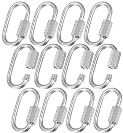 M METERXITY 12-Pack Quick Chain Link Connector, M4 5/32 304 Stainless Steel D-Shape Locking Repair Chain Links for Swing/Camping/Hiking/Backpack, Twist Key Ring Screw Chain Link [Silver]