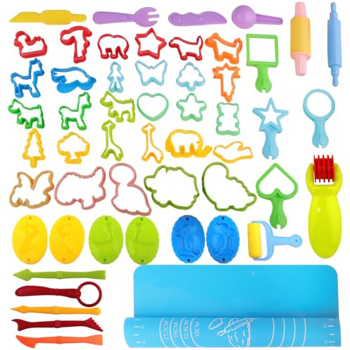 SRunDe 52 Piezas Moldes para Plastilina, Herramientas Plastilina para Niños, con Rodillos, Cortadores Juguete Creativo, Set de Plastilina con Accesorios para Niños y niñas