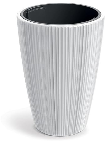 Tymar Vaso da fiori grande con inserto, vaso alto, fioriera in plastica, ø 40 cm (altezza = 55 cm); bianco)