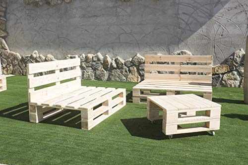 2er-Set Palettensofa 120 cm x 60 cm + 1 x Tisch 80 cm x 48 cm geschliffen und gebürstet - Innen/Außen neu-natur (2 x Sofa 120 x 60 cm + 1 x Tisch 80 x 48 cm)