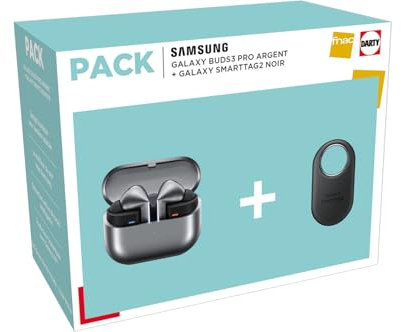 Pack Ecouteurs sans fil Samsung Galaxy Buds3 Pro Bluetooth avec réduction active du bruit Argent + SmartTag2 Noir