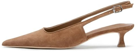 KysBloes Pointed Toe Slingback Kitten Heels for Women Low Heel Pointed Toe Pumps Formal Dress Shoes Sling Back Heels, Apricot, 4 UK