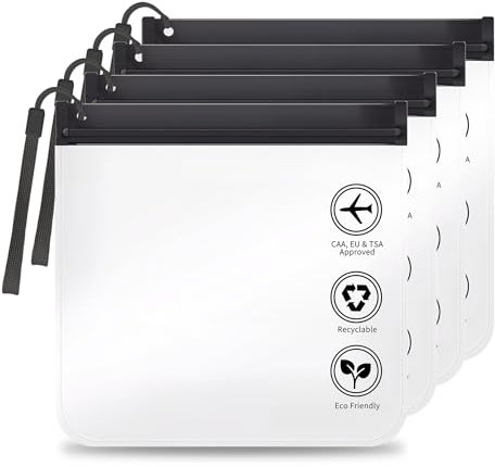 Lammcou Sac Transparent pour Liquides de Voyage 1L - TSA Approuvé, Trousse de Toilette Cabine 20x20cm avec Lanière, Valise Cosmétique Aérienne Conforme aux Normes des Compagnies Aériennes