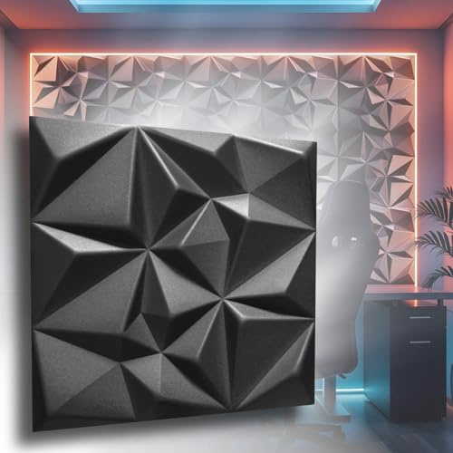 3D Paneele Polystyrol XPS – Moderne Wandverkleidung & Deckenpaneele – Wandpaneelen Leicht Flexibel Rubin 3D - 50cm x 50cm / ‎‎5m² - 20 Stück/Schwarz