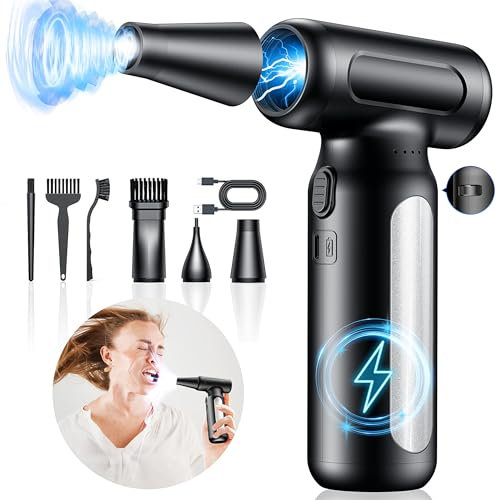 Compressed Air Duster-200000RPM Super Power Cordless Electric Air Blower Duster, USB Rechargeable Durable 3-Gear Adjustable Dust Blower Cleaner for PC, Keyboard, Outdoor, House and Car (Sliver)