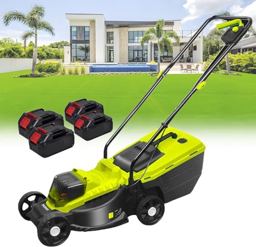 Cordless Push Lawn Mower with 8.8bal Grass Box, 40V Battery Powered Grass Cutting Machine, 30mm/50mm/70mm-Adjustable Cutting Heights, 4000mAh Battery, for Backyard Gardens, Lawns,4 batteries