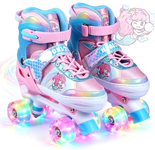 Patins à roulettes Enfants-Patins à roulettes Réglables pour Filles et Garçons, Roller Enfant Fille avec Roue Lumineuse pour Garçons, Filles, Débutants (Rose, S)