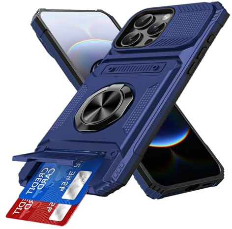 IMIRST Wallet Case for iPhone 15 with Card Holder, LM Blue | Military Grade Drop Protection,Shockproof,Heavy Duty Protection,Magnetic Rotatable Ring With Stand,2 Card Slots