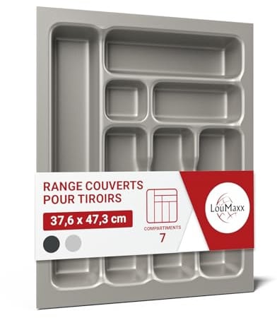 LouMaxx Besteckeinsatz für 45 cm breite Schubladen - Besteckkasten 47,3 x 37,6 cm Made in Germany, silbergrau mit 7 Fächern und stabilen Ecken - bruchfest & langlebig