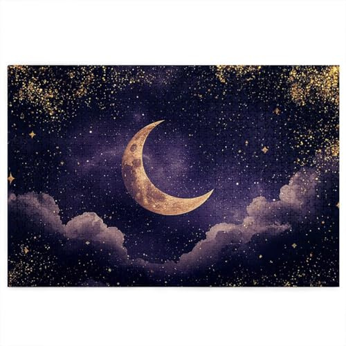 Puzzle 1500 Teile Erwachsene, Starry Night Puzzle mit Geschenkbox, Holzpuzzle Erwachsene, Herausforderndes Rätsel 87x57cm, Holzpuzzle für Weihnachtsdeko, Deko Wohnzimmer, Geschenke Thema: Mond W-54