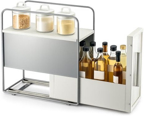 GreenWhim Kitchen Countertop Spice Rack Organizer – Pull-Out Seasoning Shelf for Oil, Salt & Vinegar – Compact Corner Storage for Coffee Station & Worktop Organisation