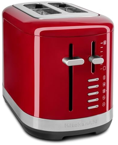 KitchenAid 2-Slice Toaster, Extra-Wide Slots for Artisan Bread & Bagels, 7 Shade Settings, Bagel, Defrost, Reheat & Little Longer Functions, Manual High-Lift Lever, All-Metal Body, Empire Red