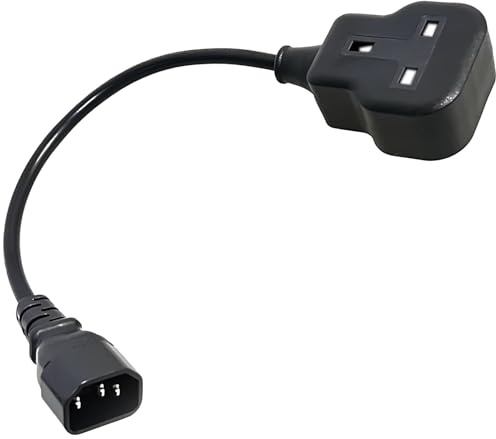 IEC Cable, C14 to UK Socket, 0.37m Single Socket Short Extension Lead, 250V 13A Fused C14 Male Plug to UK Female, Power Cord for Home, Office, Travel & Appliances, Black