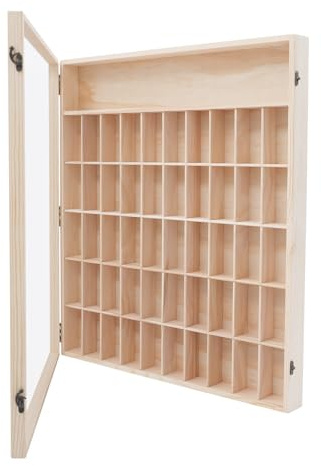 ROGONPDK Holzvitrine, Vitrine für Minifiguren, Action Figuren Vitrinenschrank, Display Case, Vitrine aus Massivholz mit 50 Fächern, Wandmontierter Vitrinenschrank, für Thekenauslagen