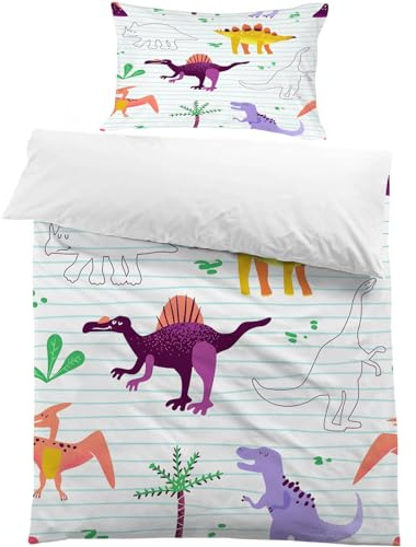 PNHCL Housse de Couette 90x190 cm Motifs Dinosaures 1 Personne, avec 1 Taie d'oreiller Parure de Lit Spinosaurus et Stegosaurus Microfibre, Housse de Couette, Linge de Lit Fermeture éclair -Tp111