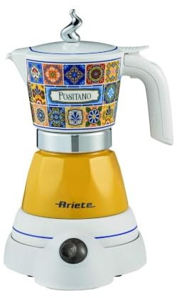 Ariete 1358/1P Moka Aroma Positano, Moka elettrica, 400W, 2/4 tazze, Cordless, Spegnimento automatico, Mantenimento temperatura