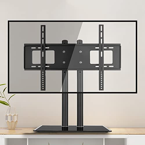 Table Top TV Stand Mount, Thicker Plate Design with Tempered Glass Base, Fits 40-70 Inch TVs, Side Anti-Release Baffle for Stability