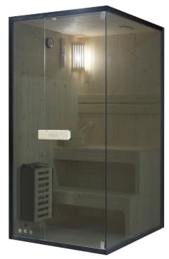 SANOTECHNIK Falun S Sauna per 1 persona, sauna interna in legno di abete rosso con forno Harvia da 3,6 kW, pietre per sauna e accessori, vetro di sicurezza colorato, 100 x 120 x 200 cm