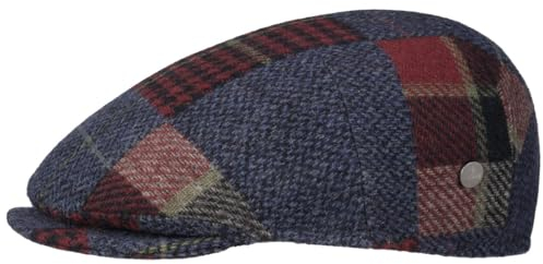LIERYS Capri Merino Patchwork Flatcap Damen/Herren - Schirmmütze aus 100% Merinowolle - Schiebermütze Made in Italy - Karierte Wollcap Herbst/Winter blau 60 cm