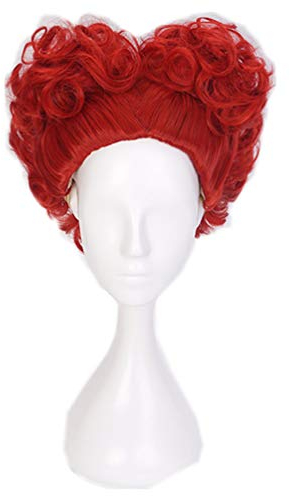 NiceLisa Red Queen Damen Perücke aufgetürmt als rotes kurz gelockt Halloween Kostüm Perücken für Cosplay Party