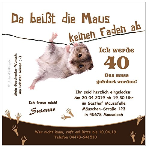 Unser-Festtag Maus am Faden Nr. 2 Lustige, Witzige Einladungskarten für runden Geburtstag - 30 Karten