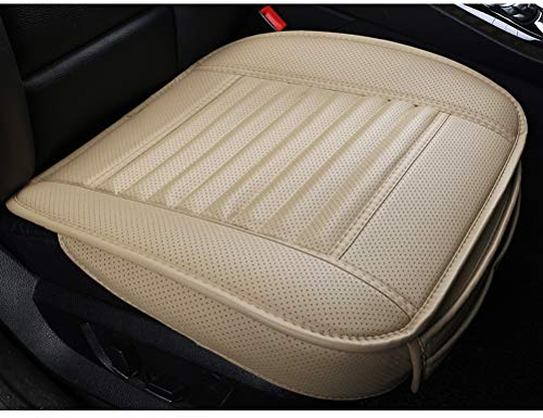 LUOLLOVE Coprisedile Universale Auto Pelle per Sedile Anteriori Senza Schienale,Super Traspirante Carbone di bambù,20.8 * 20.1 '' (1-Pezzo,Beige)
