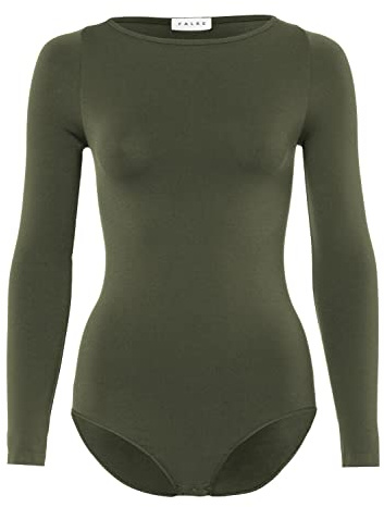 FALKE Damen Shapewear Ganzkörper-Body Fine Cotton Crew Neck W Bo Baumwolle Langarmbody 1 Stück, Grün Military 7826, L 44-46