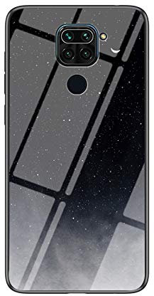 BaiFu Funda para Xiaomi Redmi Note 9 Funda de Teléfono Cristal Templado Gradiente Color Funda para Xiaomi Redmi Note 9 (Media Luna Estrella)