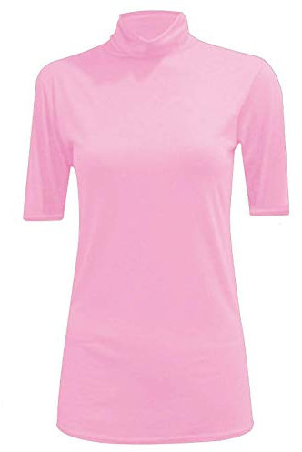 Candid Styles Womens Ladies Turtle Polo Neck Short Sleeve Top High Neck T Shirt Top Plus 8-26, S/M 8-10, Baby Pink