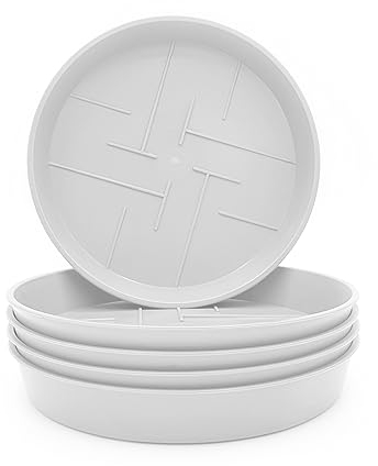 5er-Set Blumentopf-Untersetzer Rund aus Plastik 21 cm Durchmesser, Untertopf für Innen- und Außenbereiche, aus witterungsbeständigen Material, Farbe Weiß