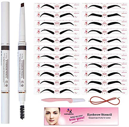 Eyebrow Stencil & Eyebrow Pencil, 30 Eyebrow Shaper Kit, Reusable Eyebrow Template With Strap & Eyebrow Razor, Waterproof Eyebrow Pen, 3 Minutes Makeup, Suitable for 98%