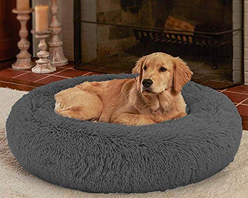 LINRUI XXL Waschbar & Antistress Hundekissen Orthopädisches Hundebett Flauschiges für Extra große Grosse Mittlere Hunde Donut Hundesofa Memory Foam Hundehöhle Oval Hoch XL Rund Kuschelig Dunkelgrau