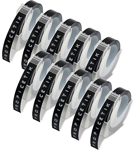 10x Ersatz für Dymo Prägeband Dymo Omega Etikettenband Prägeband 9mm 3D Prägegerät Band Vinyl Kunststoff für Dymo Omega Etikettenprägegerät Dymo Omega Junior Embosser