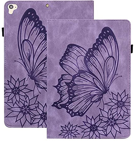 Rosbtib Funda para iPad 9.7 2018 6th Gen/ 2017 5th Gen/iPad Air 2/ Air, Flip Cover con Banda Elástica Función de Soporte PU + TPU Cuero Case Cover Estampado de Mariposas Vintage - Púrpura