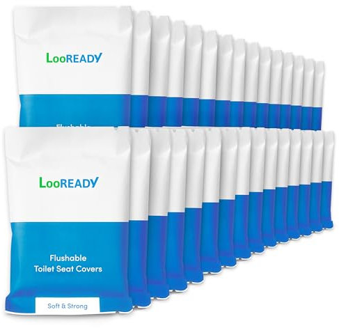 LooREADY Disposable Toilet Seat Covers - 100% Flushable - Extra Large, Disposable and Biodegradable - Ideal for Travel, Potty Training and Personal Hygiene - 30 Individually Wrapped Packet