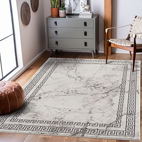 payé Teppich-Wohnzimmer - Grau Gold -140x200cm - Modern Vintage Geometrische Muster - Marmor Optik - Boho Style Wohnteppich Schlafzimmer Dekoration