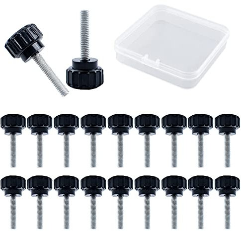 MOROBOR Rändelschraube, 20 Stück, M4 x 20 mm, Karbonstahl, Gewinde, gerändelte Rändelschraube, Griffknöpfe, Rändelschraube für Maschinen mit Aufbewahrungskoffer