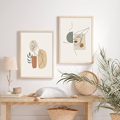 OTURRI Boho Bilder Frau Gesicht Linie Poster Kunstdrucke Abstrakte Wand Bilder Leinwand Gemälde Für Schlafzimmer Wohnzimmer Inneneinrichtung Heimtextilien 50x70cmx2 Ungerahmt