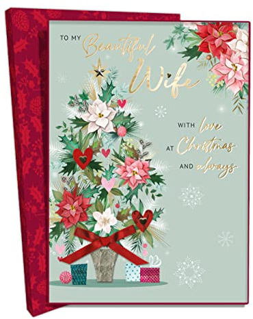 Boxed Beautiful Wife Embellished Luxury Lavish Christmas Card Large Xmas Cards KCSNXLB058