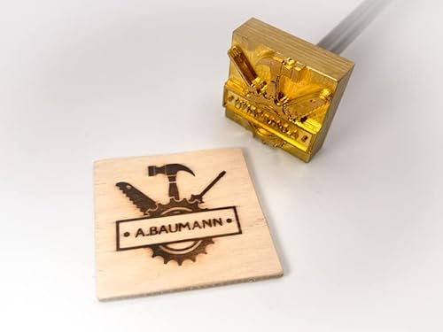 Dein Brandstempel extern beheizter Schriftzug im Motiv Werkzeuge + Sägeblatt für Holz, Leder, Pappe - personalisiertes Brandeisen, individueller Brennstempel in 50 x 50 mm